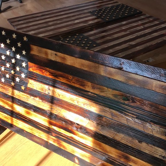 Handmade Wooden American Flag, 39/19 inch - Picture 5 of 16